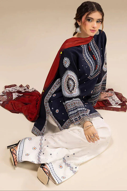 Dhanak Embroidered 3-PC Premium Unstitched Suit