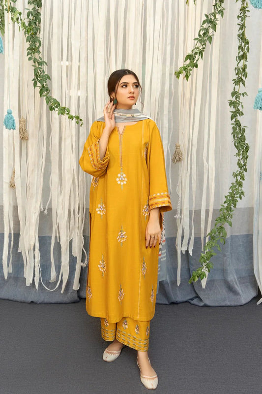 Dhanak Embroidered 3-PC Premium Unstitched Suit
